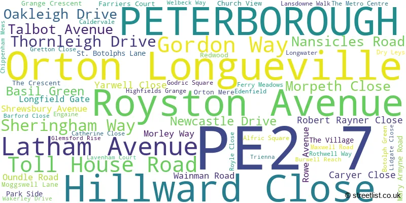 A word cloud for the PE2 7 postcode